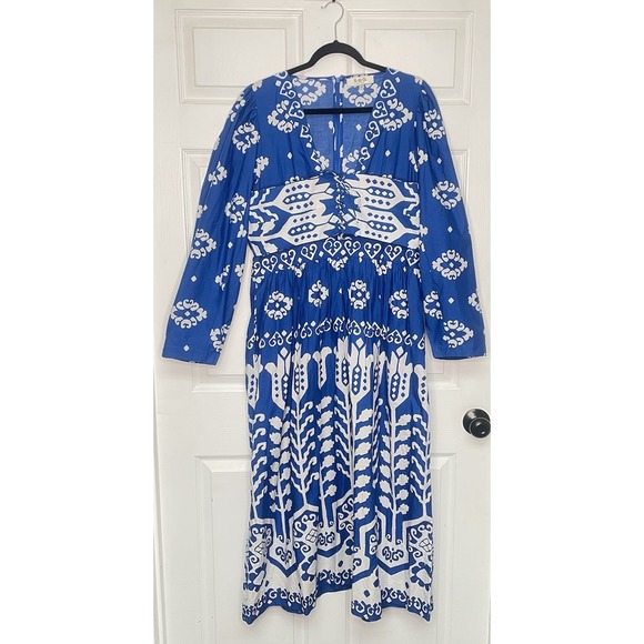 Sea Dresses & Skirts - SEA Women 16 Sonia Lace-up Blue Cotton-poplin Midi Dress Resort Wear Greek Boho